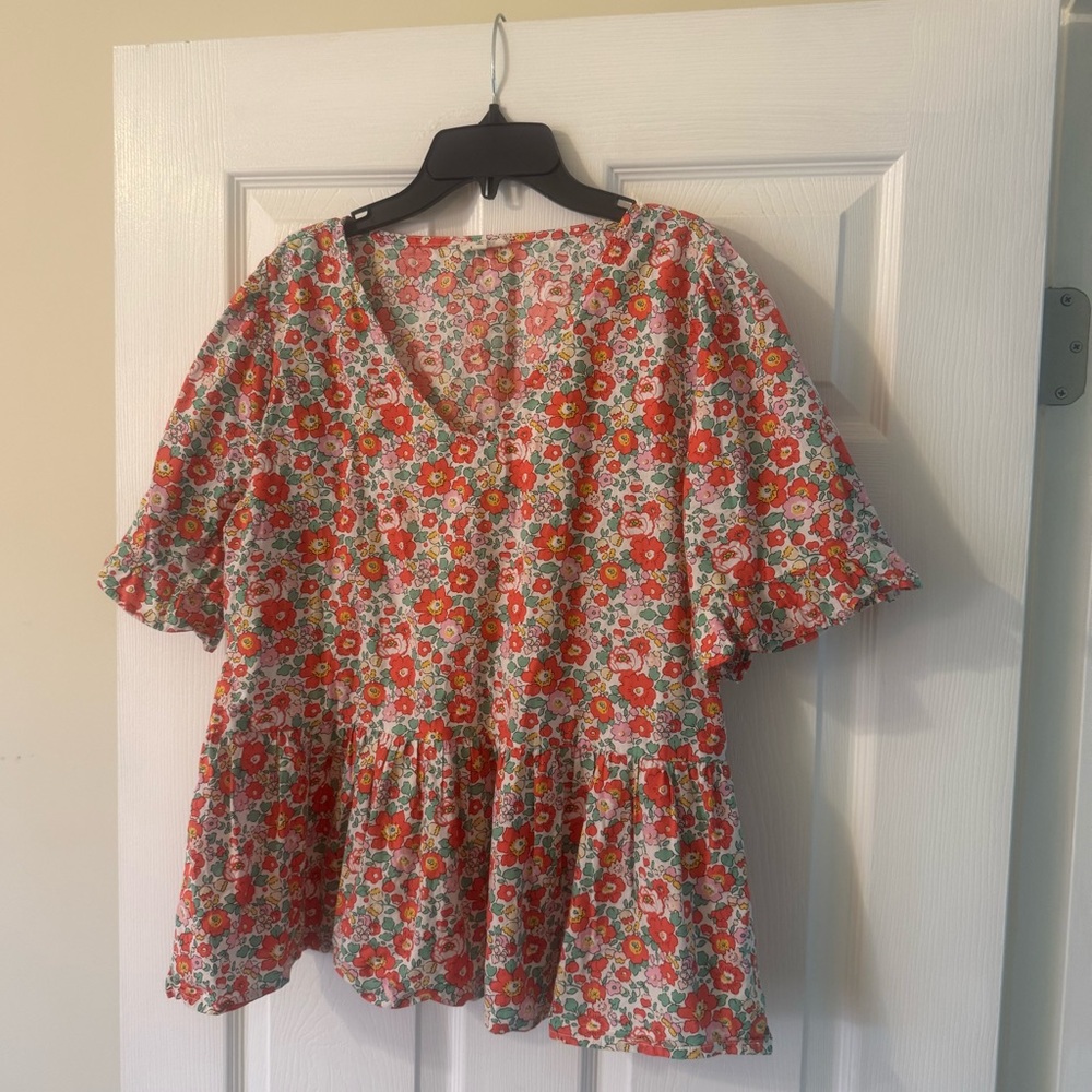 Floral V-Neck Peplum Blouse